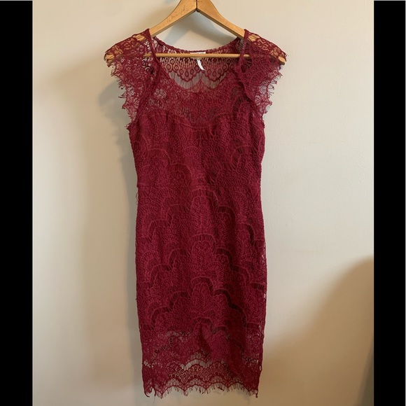 Deep Red Eyelash Lace Free People Dress - Picture 1 of 7